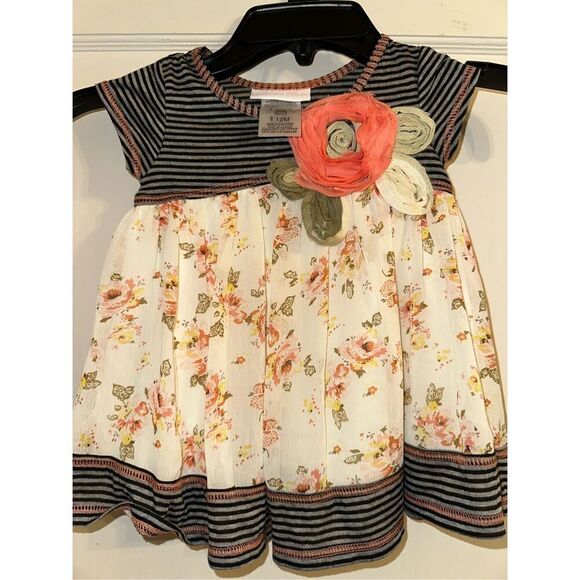 Bonnie Jean knit to challis print lined dress floral infant 12 Months - Picture 1 of 4